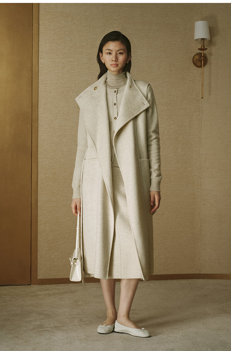 Single-Button Double-Face Wool Long Vest - Natural White - view 2