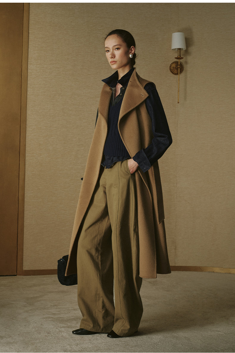 Single-Button Double-Face Wool Long Vest - Classic Camel - view 2