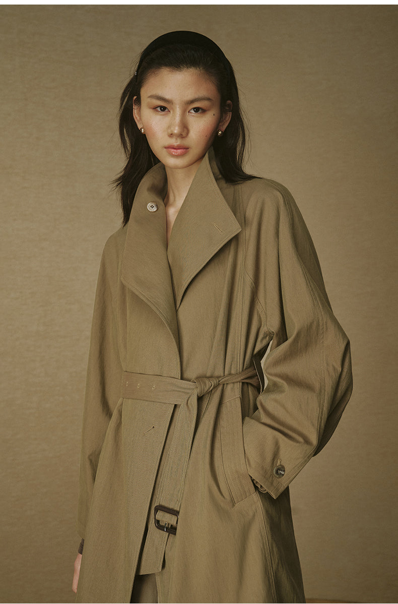 Single-Button Long Cotton Trench - Drift Khaki - view 1