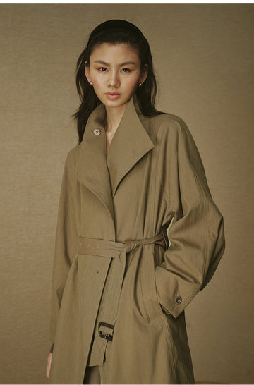 Single-Button Long Cotton Trench - Drift Khaki - view 1
