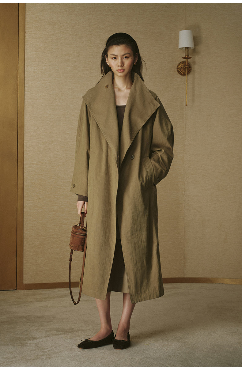 Single-Button Long Cotton Trench - Drift Khaki - view 2