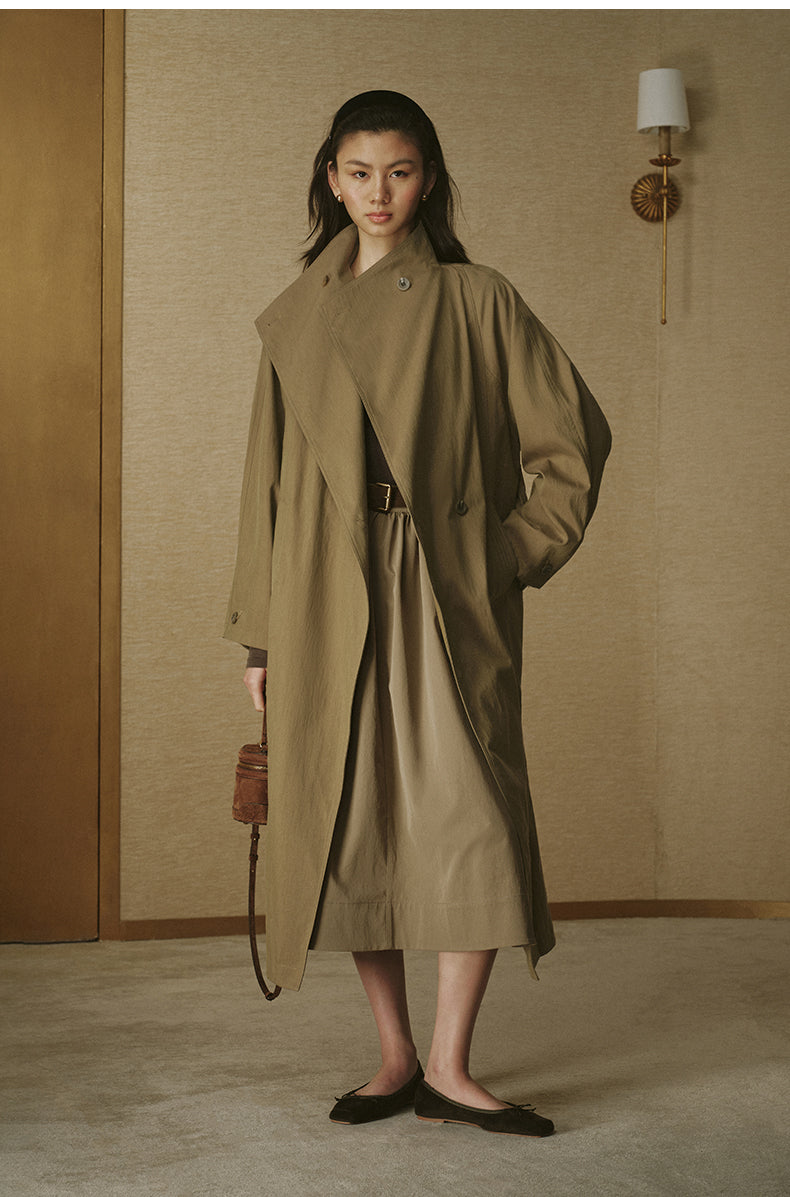 Single-Button Long Cotton Trench - Drift Khaki - view 3