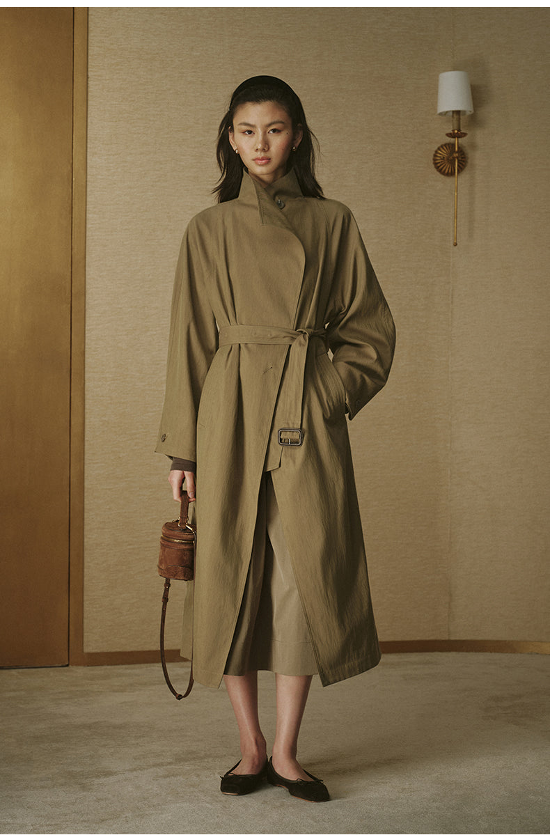 Single-Button Long Cotton Trench - Drift Khaki - view 4