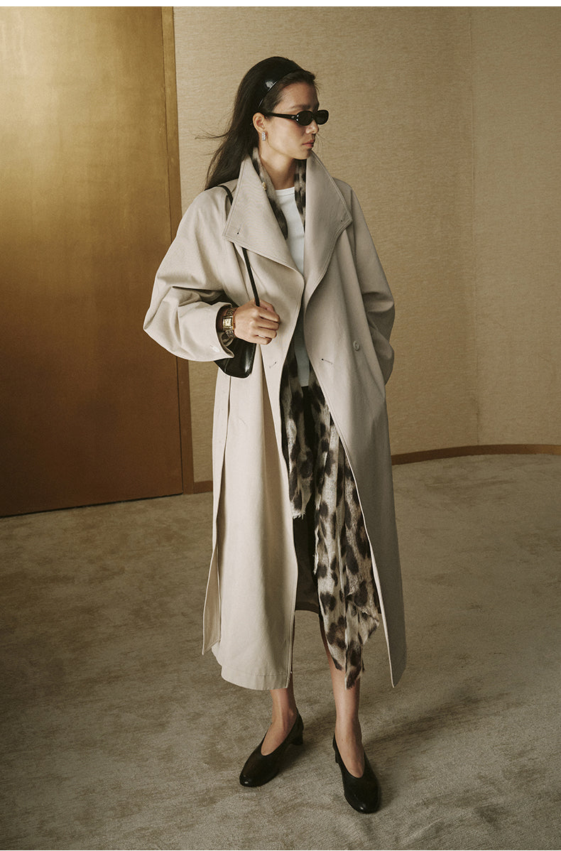 Single-Button Long Cotton Trench - Rice Grey - view 2