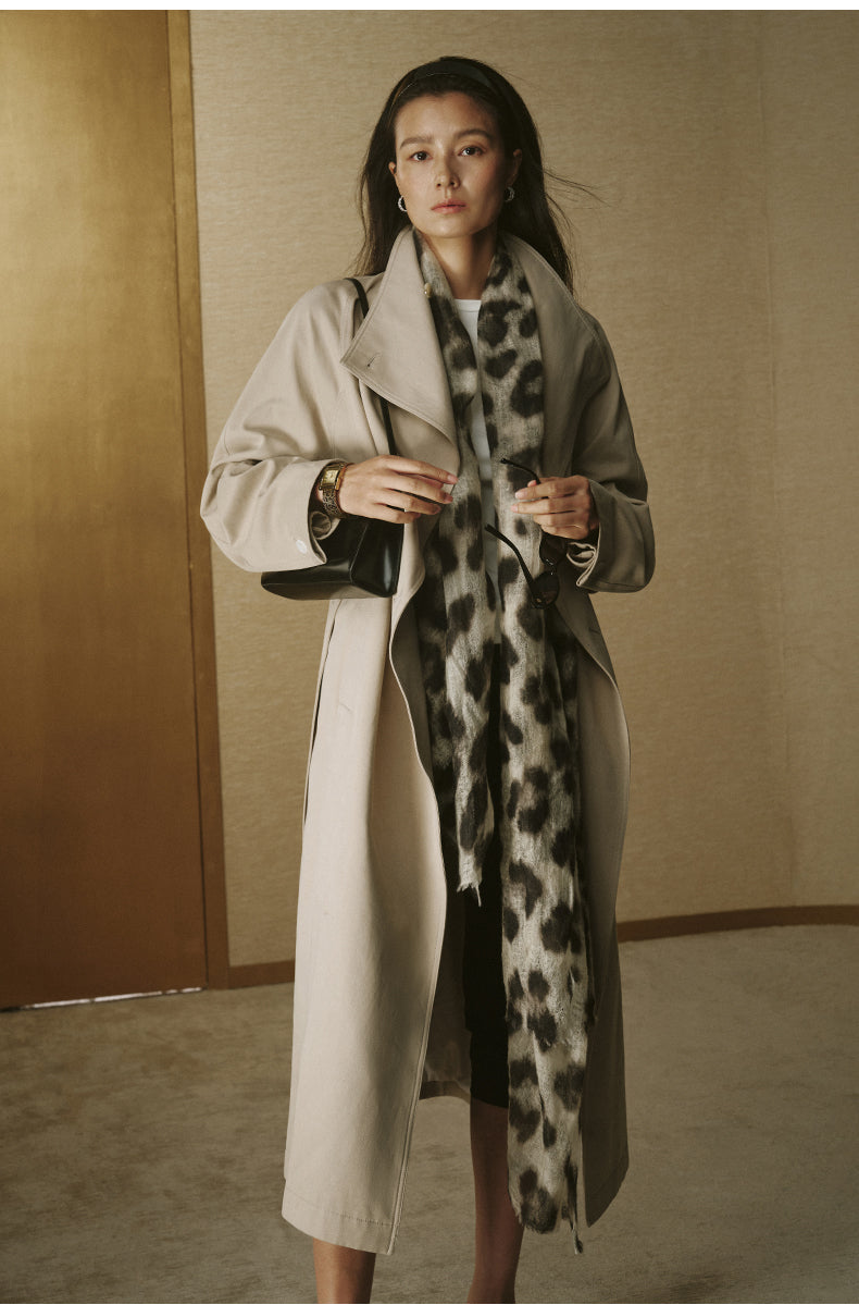 Single-Button Long Cotton Trench - Rice Grey - view 3