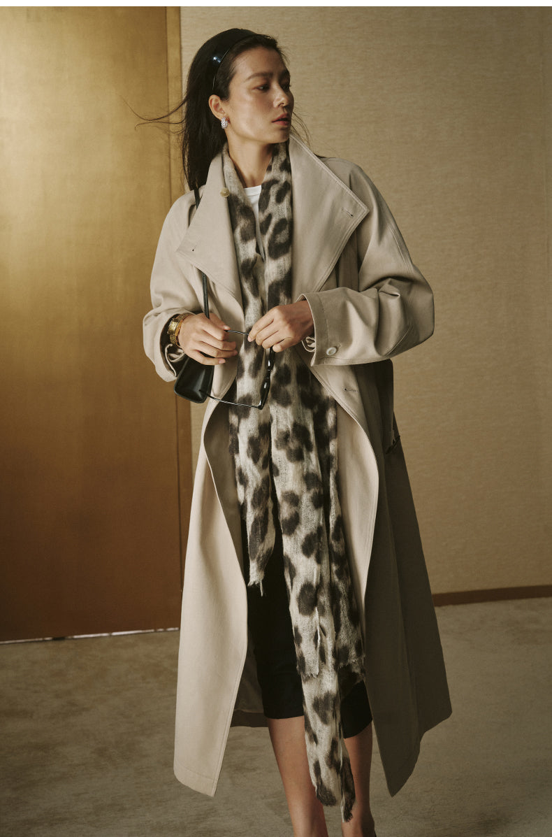 Single-Button Long Cotton Trench - Rice Grey - view 4