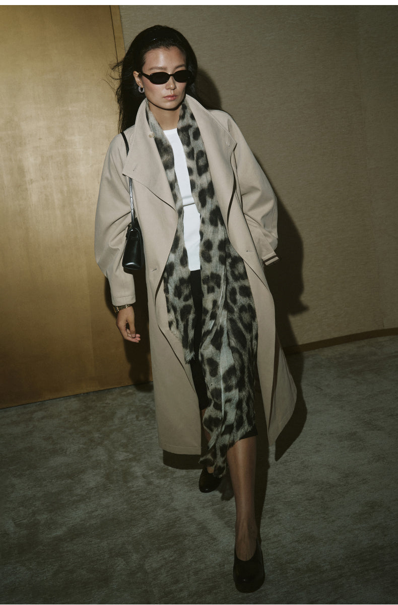 Single-Button Long Cotton Trench - Rice Grey - view 5