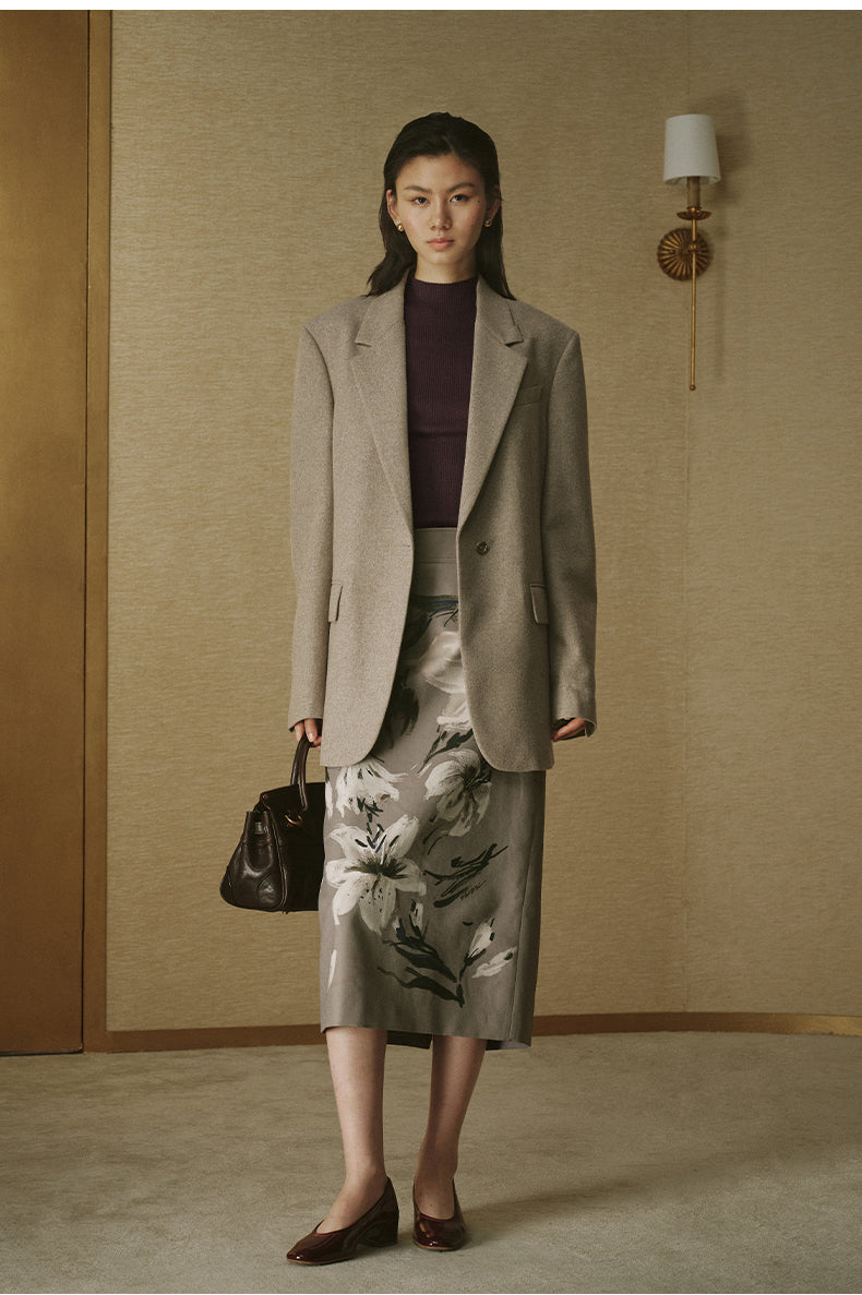 Sueded-Sleeve Flecked Wool Blazer - Deer Camel - view 4