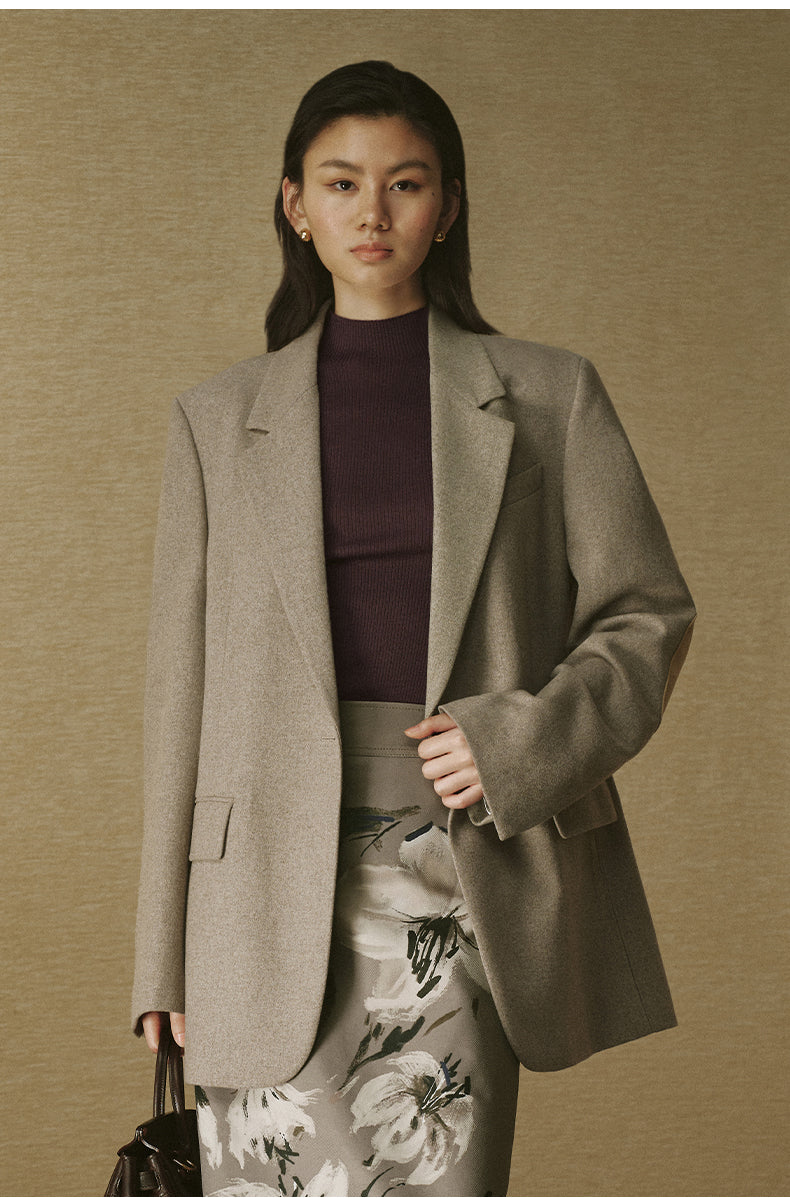 Sueded-Sleeve Flecked Wool Blazer - Deer Camel - view 6