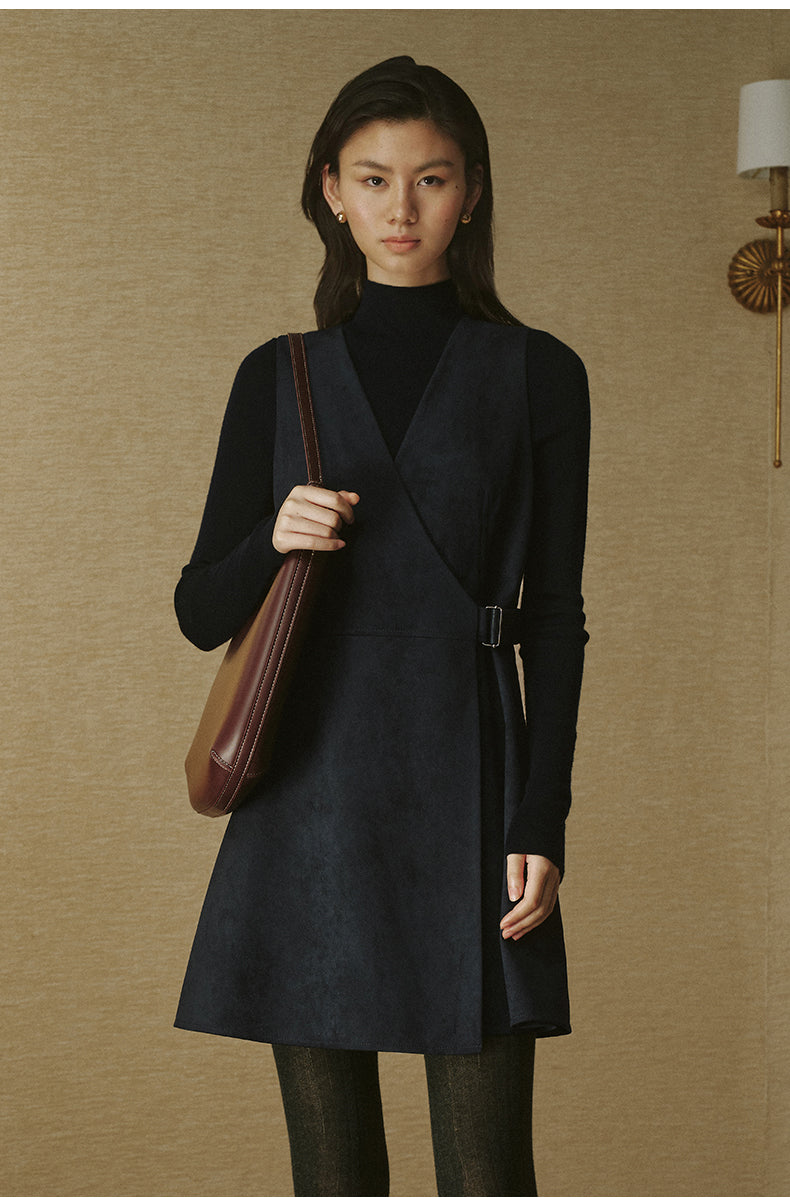 Sueded Wrap Pinafore Dress - Ink Blue - view 2