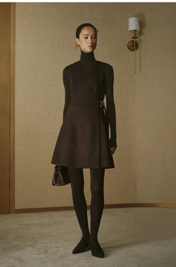 Sueded Wrap Pinafore Dress - Deep Coffee - view 2