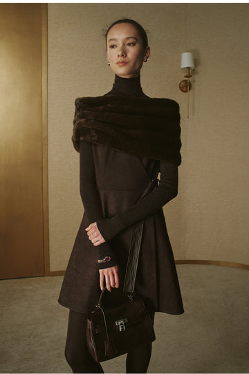 Sueded Wrap Pinafore Dress - Deep Coffee - view 4