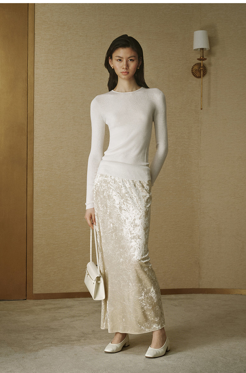 Velvet Column Maxi Skirt - Soft Glow Beige - view 2