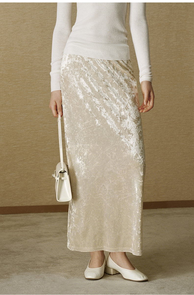 Velvet Column Maxi Skirt - Soft Glow Beige - view 3