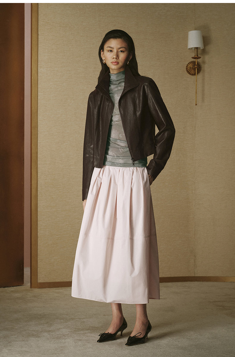 Vintage Faux-Leather Cropped Jacket - Coffee Brown - view 2