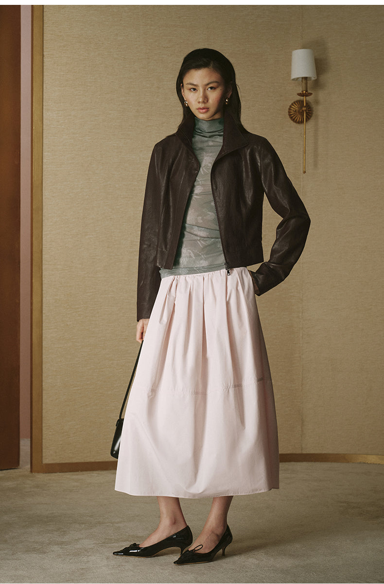 Vintage Faux-Leather Cropped Jacket - Coffee Brown - view 3