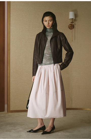 Vintage Faux-Leather Cropped Jacket - Coffee Brown - view 3