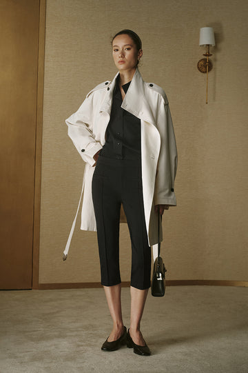 Vintage Stand-Collar Trench Coat - Ivory White - view 1