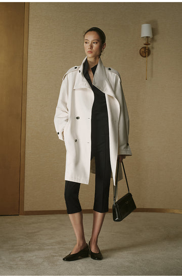Vintage Stand-Collar Trench Coat - Ivory White - view 2