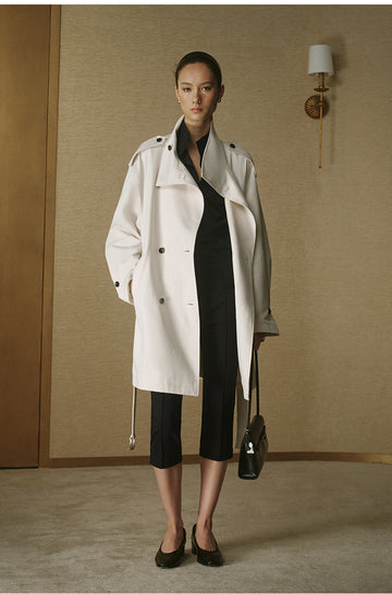 Vintage Stand-Collar Trench Coat - Ivory White - view 3