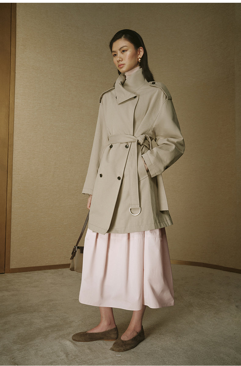 Vintage Stand-Collar Trench Coat - Rice Grey - view 2