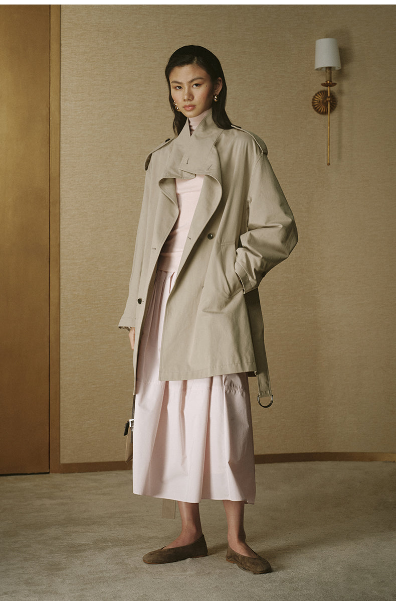 Vintage Stand-Collar Trench Coat - Rice Grey - view 3