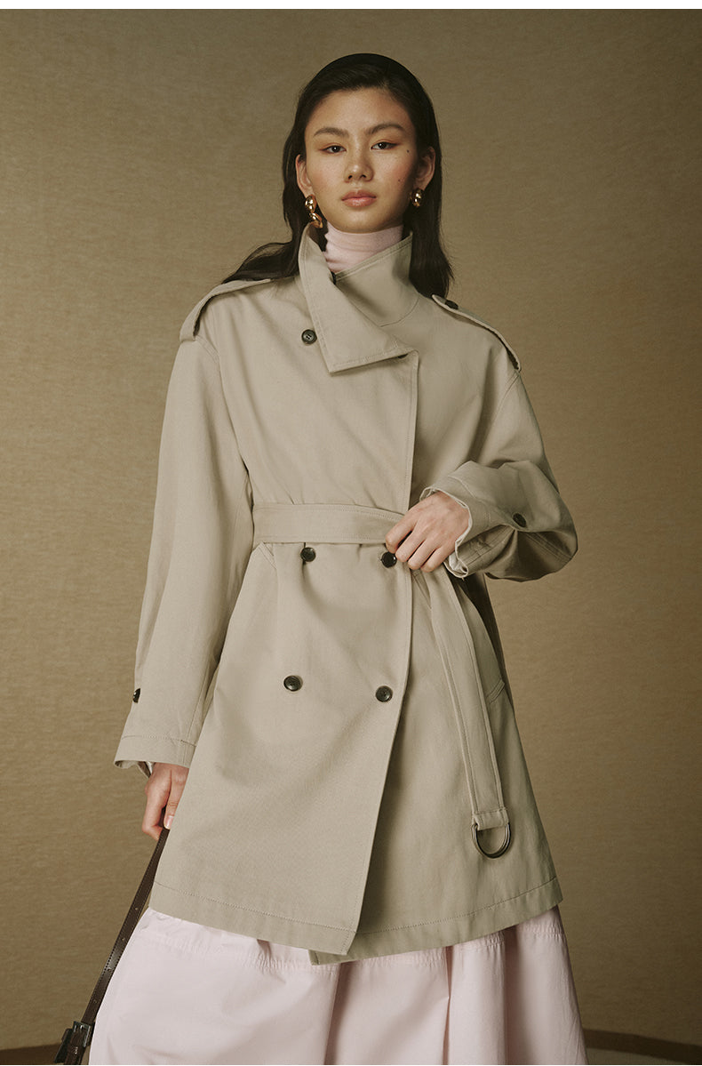 Vintage Stand-Collar Trench Coat - Rice Grey - view 4