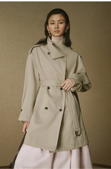 Vintage Stand-Collar Trench Coat - Rice Grey - view 4