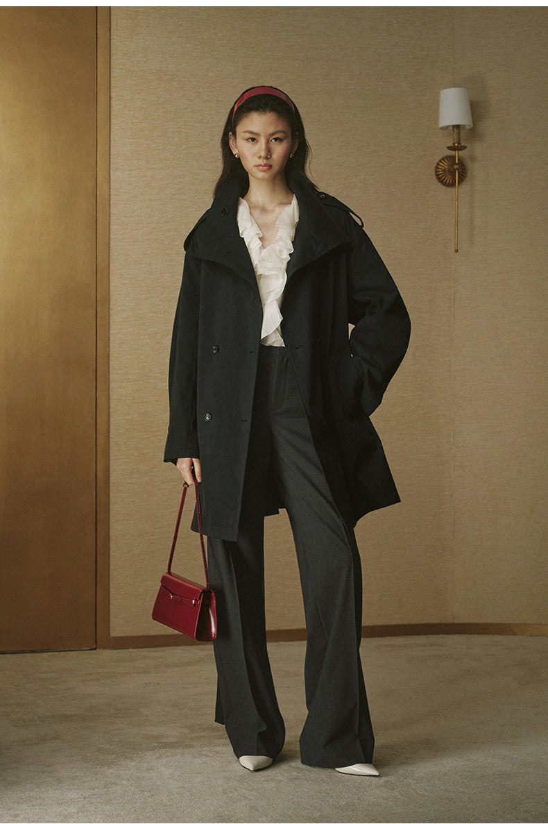 Vintage Stand-Collar Trench Coat - Ink Black - view 1