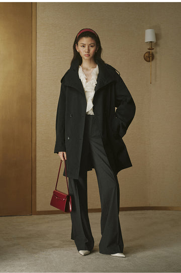 Vintage Stand-Collar Trench Coat - Ink Black - view 1