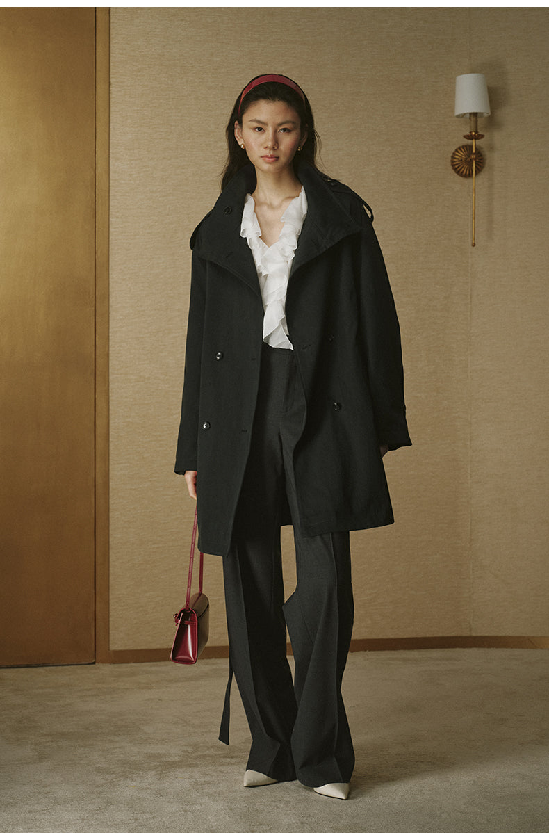 Vintage Stand-Collar Trench Coat - Ink Black - view 2