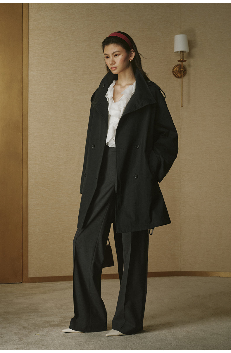Vintage Stand-Collar Trench Coat - Ink Black - view 3