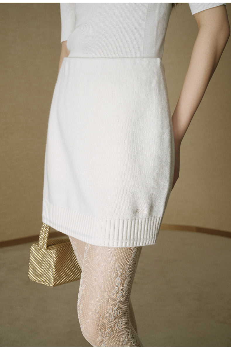Wide-Rib Wool Mini Skirt - Ivory White - view 1