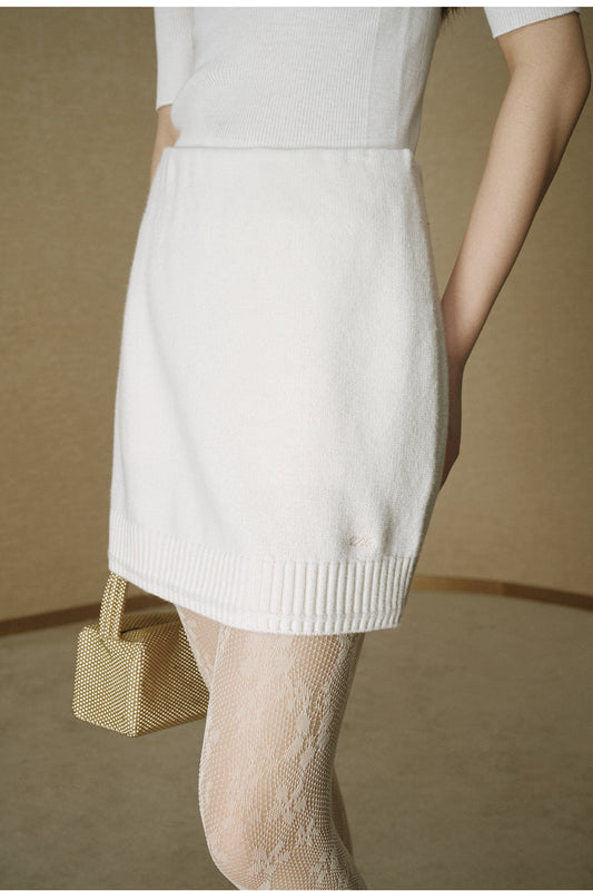 Wide-Rib Wool Mini Skirt - Ivory White - view 1