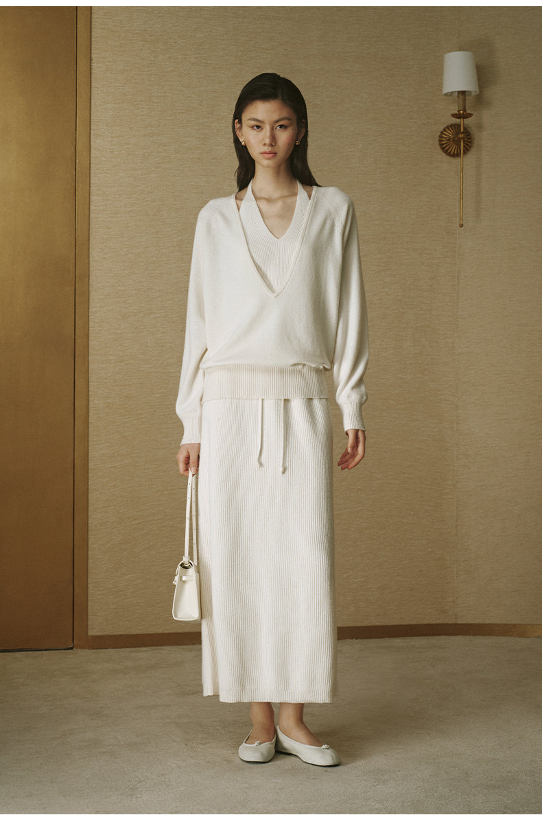 Wool Halterneck Knit Top - Ivory White - view 1
