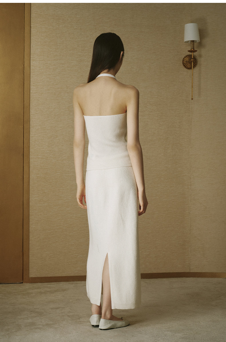 Wool Halterneck Knit Top - Ivory White - view 2
