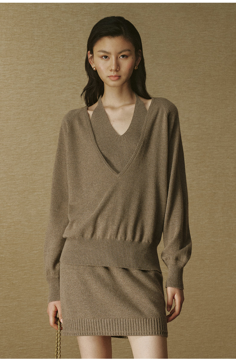 Wool Halterneck Knit Top - Light Tea Camel - view 2