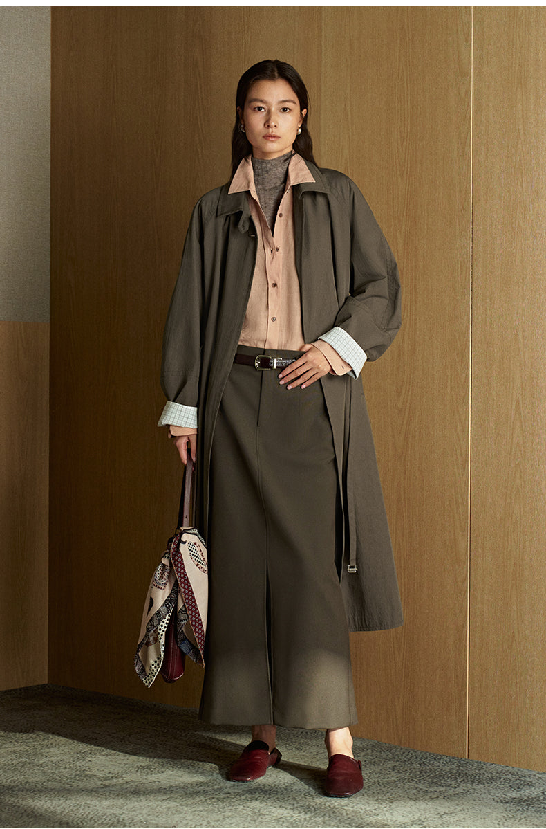 Xidi Jin Belted Raglan Trench Coat - Coffee Brown - view 4
