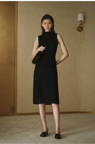 Openwork Diagonal Knit Skirt Ink Black