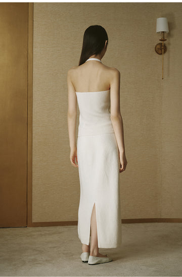 Shiyuetao Ribbed Wool Midi Skirt in Ivory White - view 3