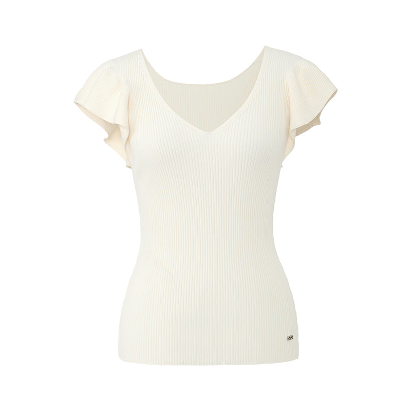 Ruffle V-Neck Knit Top