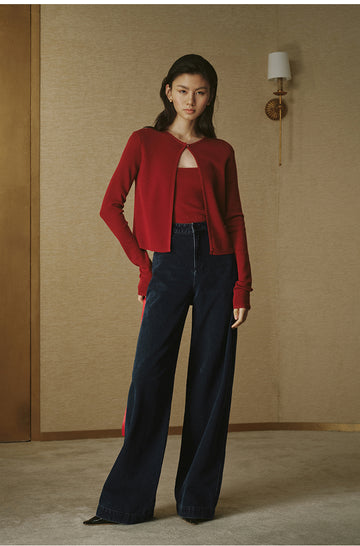 Soft Wool Button Cardigan Cinnabar Red