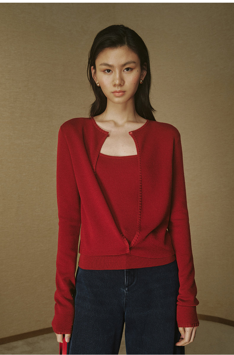 Soft Wool Button Cardigan Cinnabar Red