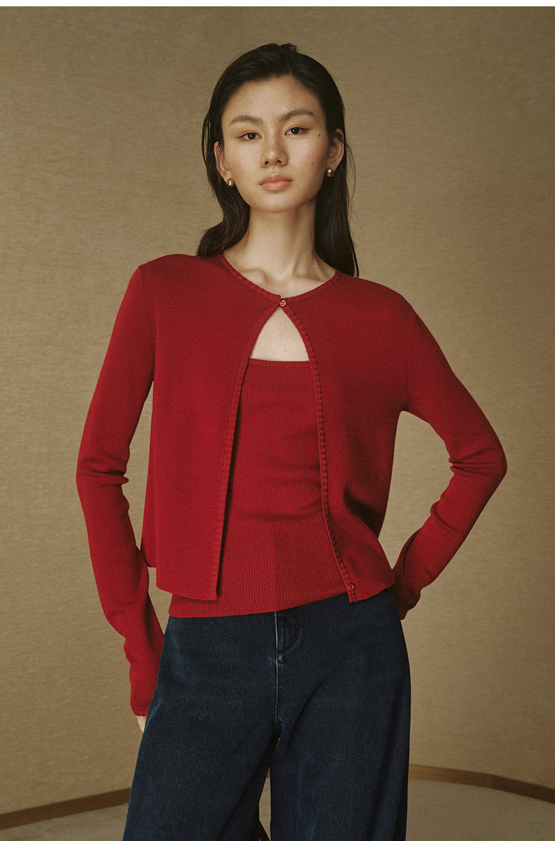 Soft Wool Button Cardigan Cinnabar Red