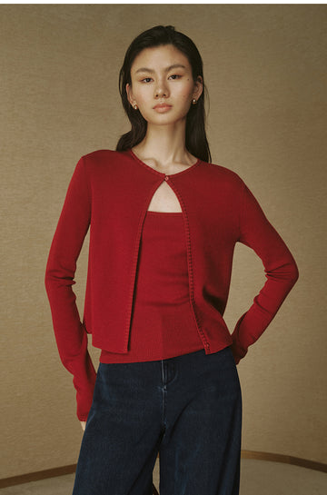 Soft Wool Button Cardigan Cinnabar Red