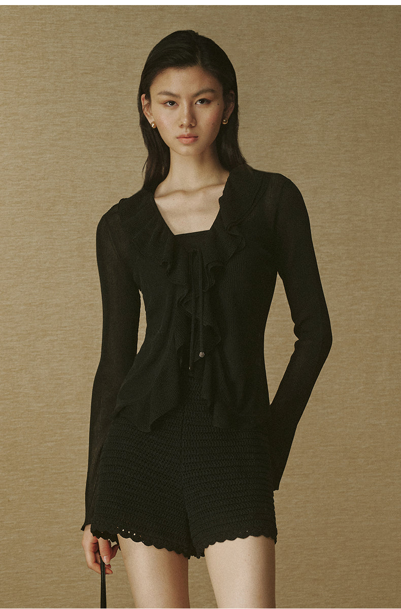 Sheer Tie Romantic Cardigan Ink Black