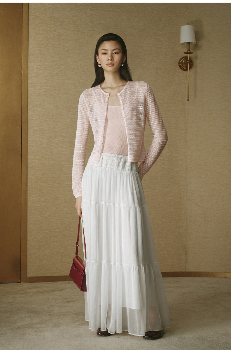 Openwork Crewneck Cardigan Dusk Pink