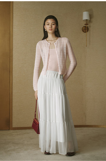 Openwork Crewneck Cardigan Dusk Pink
