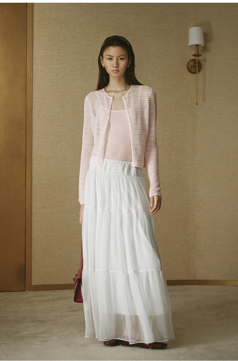 Openwork Crewneck Cardigan Dusk Pink