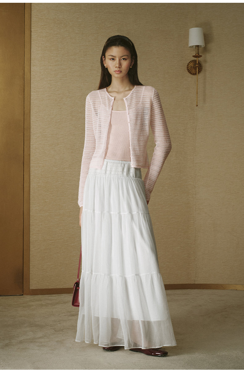 Openwork Crewneck Cardigan Dusk Pink